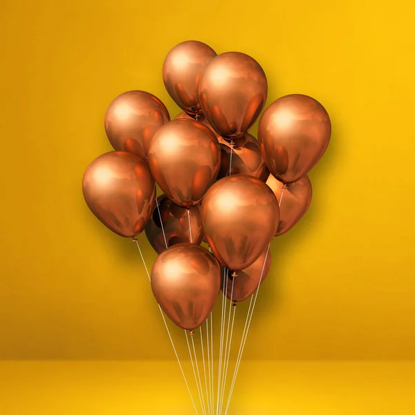 Manojo Globos Cobre Sobre Fondo Pared Amarillo Renderizado Ilustración — Foto de Stock