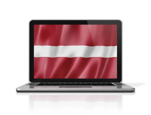 Latvia Flag Laptop Screen Isolated White Illustration Render — Stock Photo, Image