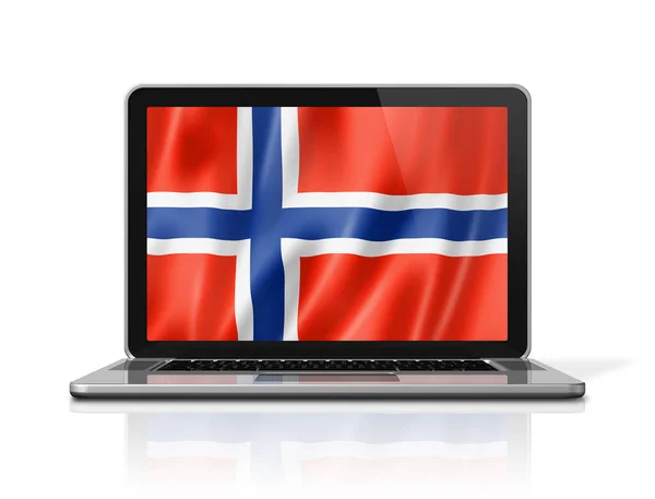 Norvegia Bandiera Sullo Schermo Del Computer Portatile Isolato Bianco Rendering — Foto Stock