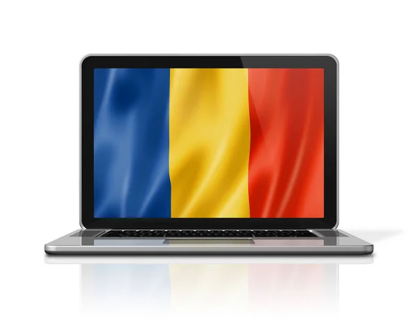 Rumunsko Vlajka Obrazovce Notebooku Izolované Bílém Vykreslení Ilustrací — Stock fotografie