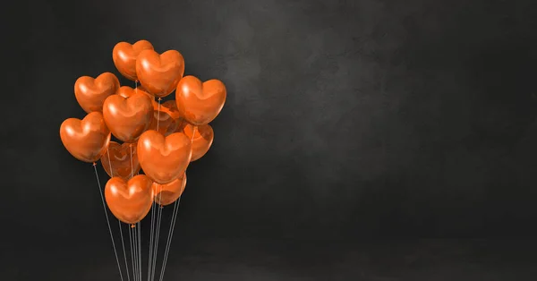 Manojo Globos Forma Corazón Naranja Sobre Fondo Pared Negro Banner — Foto de Stock