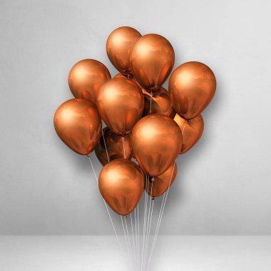 Beyaz arka planda bakır balonlar var. 3B illüstrasyon oluşturucu