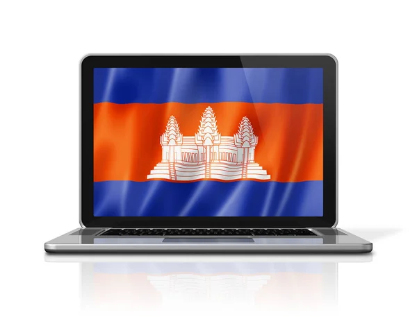Flaga Kambodży Ekranie Laptopa Odizolowana Biało Ilustracja Renderowania — Zdjęcie stockowe