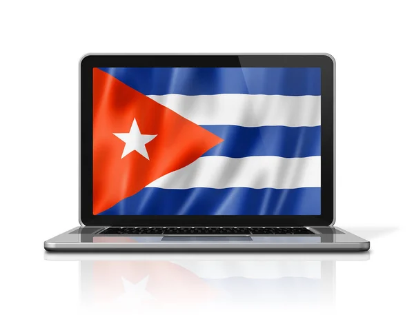 白地に隔離されたノートパソコンの画面上のキューバ国旗 3Dイラストレンダリング — ストック写真