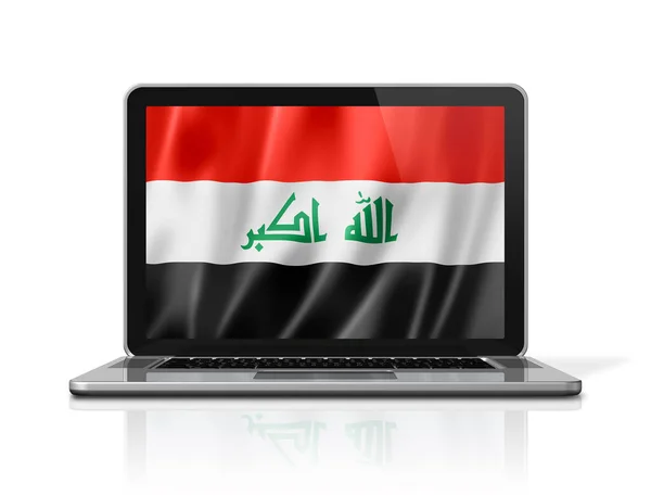Laptop Ekranındaki Irak Bayrağı Beyaza Izole Edildi Illüstrasyon Oluşturucu — Stok fotoğraf