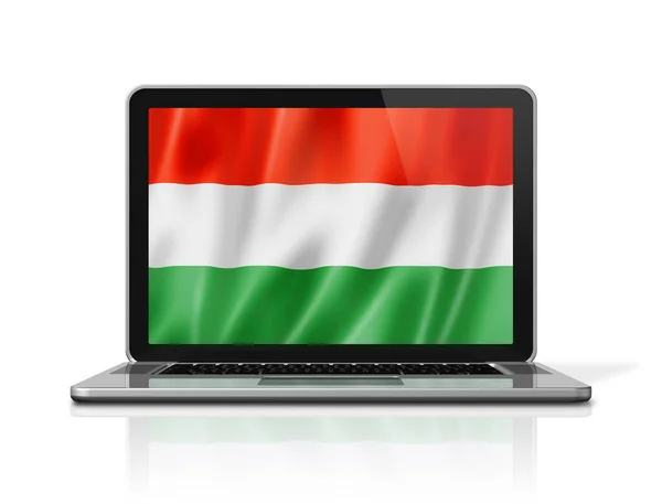 Ungarn Flagge Auf Laptop Bildschirm Isoliert Auf Weiß Illustrationsrenderer — Stockfoto