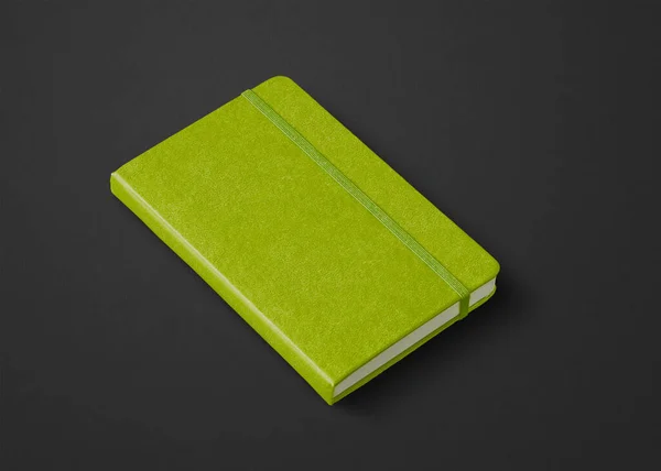 Lime Green Zamknięty Notebook Makieta Izolowana Czarno — Zdjęcie stockowe