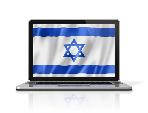 Israel Flag Laptop Screen Isolated White Illustration Render — Zdjęcie stockowe