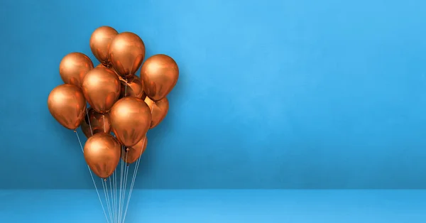 Copper Balloons Bunch Blue Wall Background Horizontal Banner Illustration Render — Foto Stock