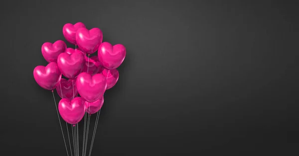 Forma Corazón Rosa Globos Racimo Sobre Fondo Pared Negro Banner — Foto de Stock