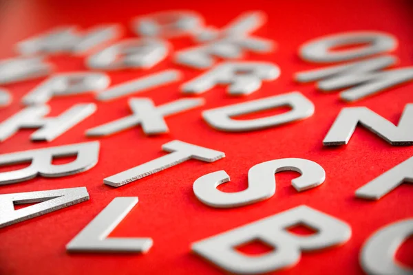 Mixed Solid Letters Pile Close View Photo Education Concept Red — Stock Photo, Image