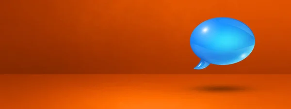 橙色横幅背景下隔离的3D蓝色语音气泡 — 图库照片