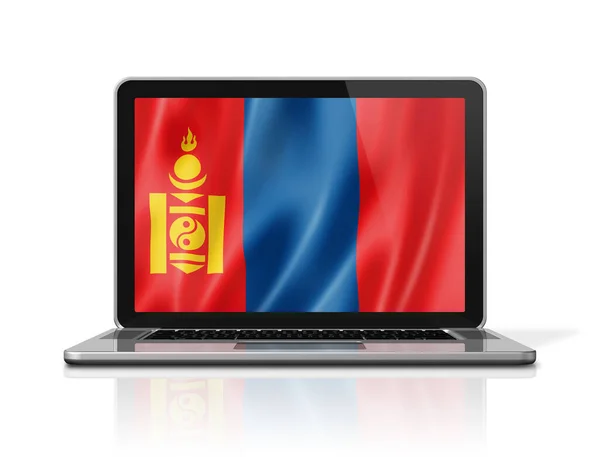 Mongoliets Flagga Bärbar Skärm Isolerad Vit Illustration Återgivning — Stockfoto