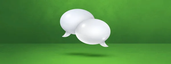 在绿色横幅背景上隔离的3D白色语音气泡 — 图库照片