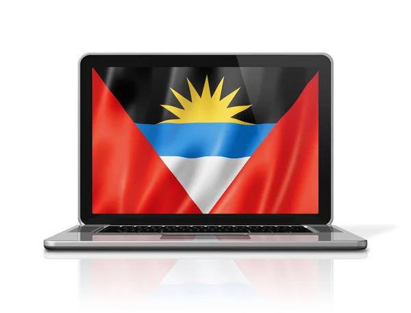 Bandeira Antígua Barbuda Tela Laptop Isolada Branco Renderização Ilustração — Fotografia de Stock