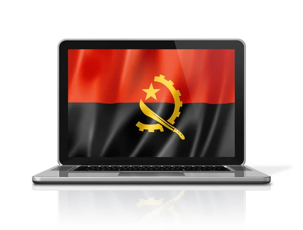 Dizüstü Bilgisayardaki Angola Bayrağı Beyaza Izole Edildi Illüstrasyon Oluşturucu — Stok fotoğraf