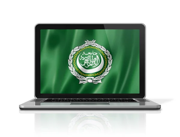 Arab Liga Zászló Laptop Képernyőn Elszigetelt Fehér Illusztráció Render — Stock Fotó