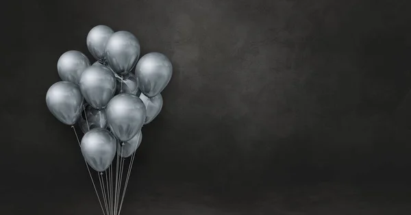 Manojo Globos Plata Sobre Fondo Pared Negro Banner Horizontal Renderizado — Foto de Stock