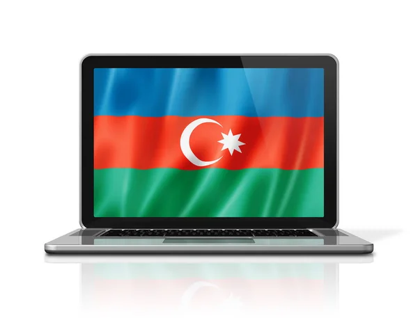 Laptop Ekranındaki Azerbaycan Bayrağı Beyaza Izole Edildi Illüstrasyon Oluşturucu — Stok fotoğraf