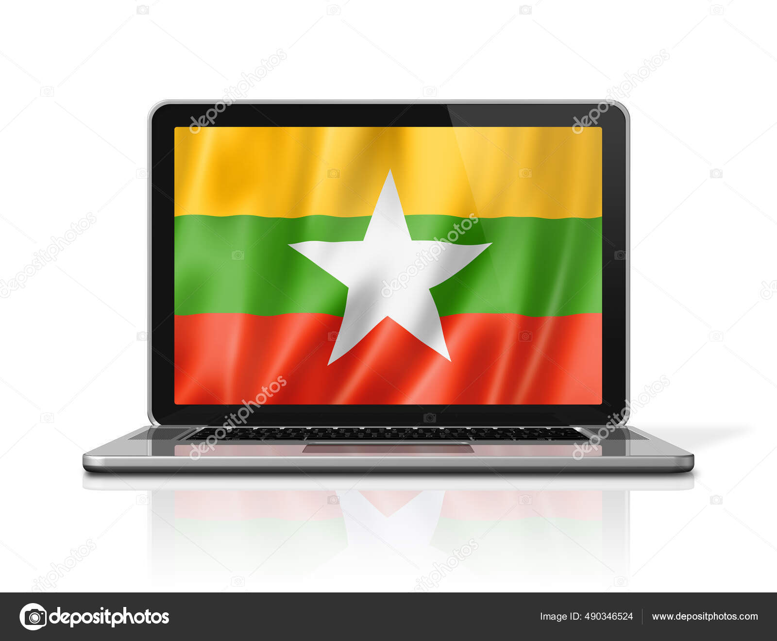 Burma Myanmar Flag Laptop Screen Isolated White Illustration Render Stock Photo by ©daboost