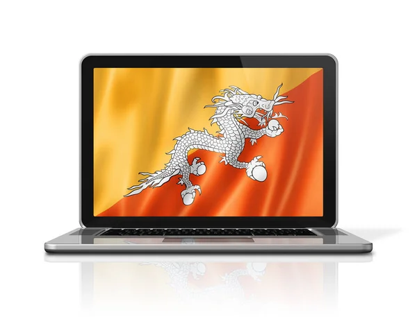 Bhútánská Vlajka Obrazovce Notebooku Izolovaná Bílém Vykreslení Ilustrací — Stock fotografie