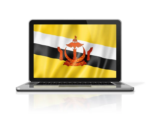 Brunei Flag Laptop Screen Isolated White Illustration Render — Stock Photo, Image