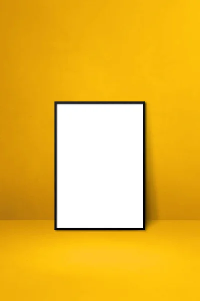 Black Picture Frame Leaning Yellow Wall Blank Mockup Template — Stock Photo, Image