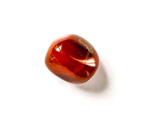 Carnelian Agate Piatra Pretioasa Izolata Fundal Alb — Fotografie, imagine de stoc