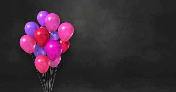 Růžové Balónky Pozadí Černé Zdi Vodorovný Prapor Vykreslení Ilustrací — Stock fotografie