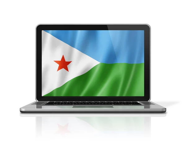 Laptop Ekranındaki Cibuti Bayrağı Beyaza Izole Edilmiş Illüstrasyon Oluşturucu — Stok fotoğraf
