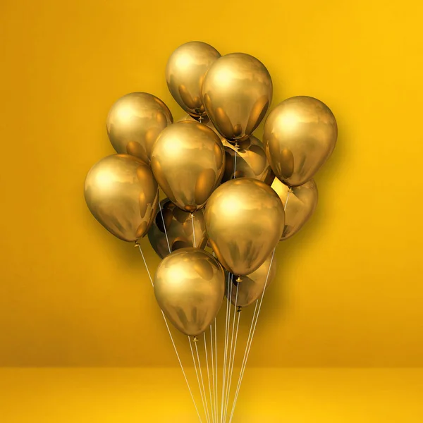 Bando Balões Ouro Fundo Parede Amarelo Renderização Ilustração — Fotografia de Stock