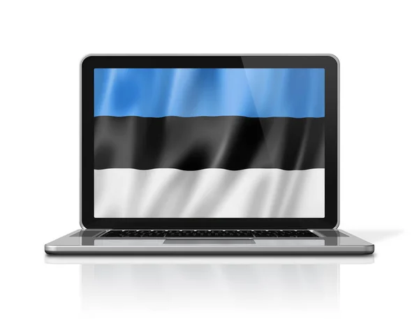 Estland Flagge Auf Laptop Bildschirm Isoliert Auf Weiß Illustrationsrenderer — Stockfoto