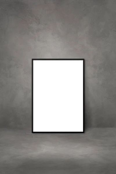 Black Picture Frame Leaning Dark Concrete Wall Blank Mockup Template — Stock Photo, Image