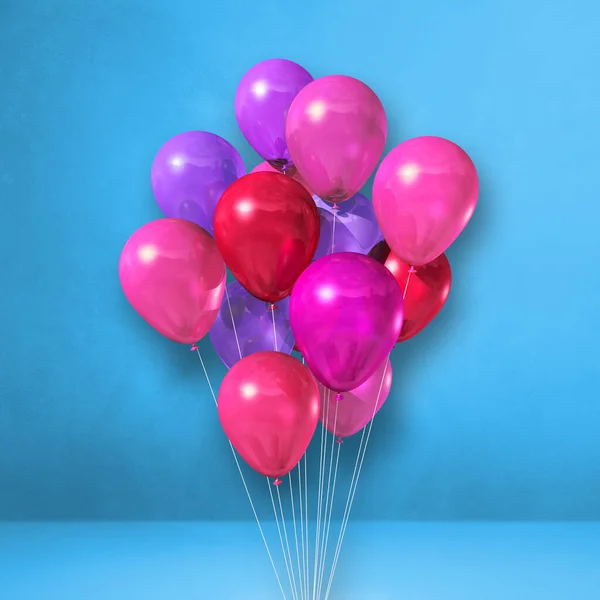 Růžové Balónky Modrém Pozadí Zdi Vykreslení Ilustrací — Stock fotografie