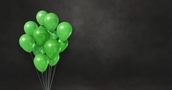 Bando Balões Verdes Num Fundo Parede Preta Bandeira Horizontal Renderização — Fotografia de Stock