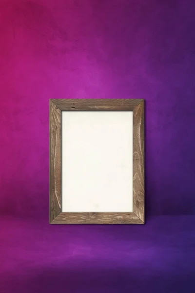 Wooden Picture Frame Leaning Purple Wall Blank Mockup Template — Stock Photo, Image