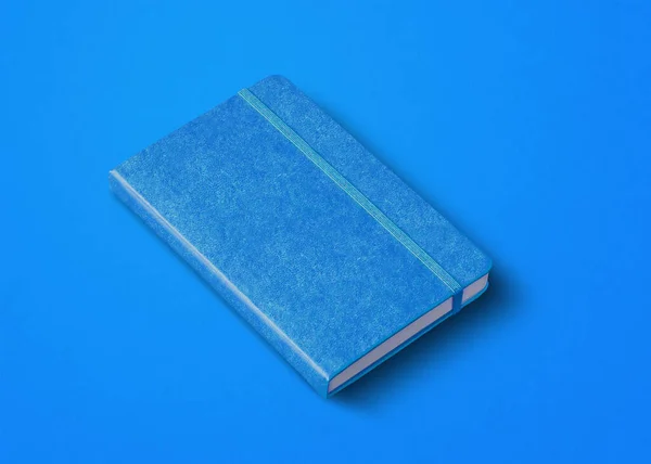 Blauw Gesloten Notebook Mockup Geïsoleerd Kleur Achtergrond — Stockfoto