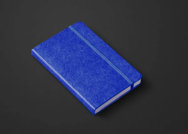 Azul Marino Cerrado Cuaderno Maqueta Aislado Negro —  Fotos de Stock