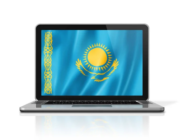 Dizüstü Bilgisayardaki Kazakistan Bayrağı Beyaza Izole Edildi Illüstrasyon Oluşturucu — Stok fotoğraf