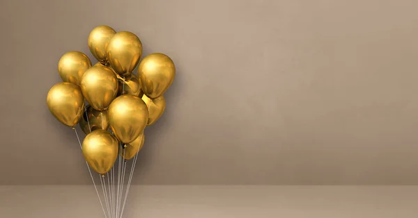 Gold Balloons Bunch Beige Wall Background Horizontal Banner Illustration Render — Stock Photo, Image