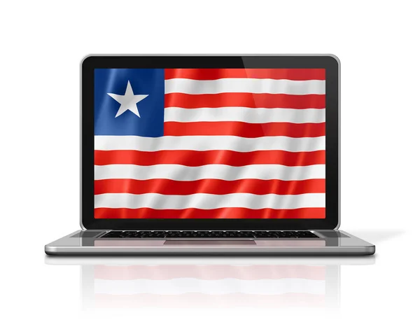 Bandera Liberia Pantalla Del Ordenador Portátil Aislado Blanco Renderizado Ilustración — Foto de Stock