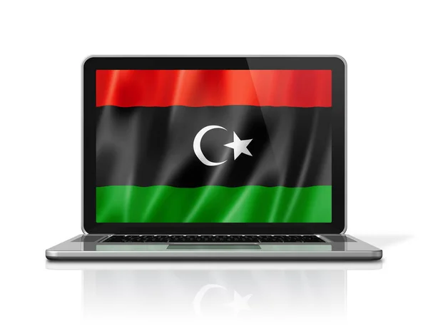 Laptop Ekranındaki Libya Bayrağı Beyaza Izole Edildi Illüstrasyon Oluşturucu — Stok fotoğraf