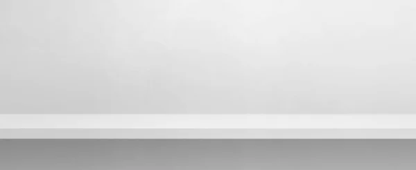 Порожня Полиця Білій Стіні Сцена Фонового Шаблону Горизонтальний Банер — стокове фото