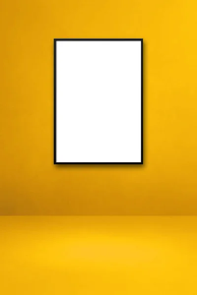 Black Picture Frame Hanging Yellow Wall Blank Mockup Template — Stock Photo, Image