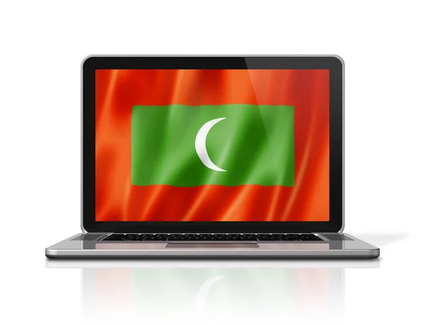 笔记本电脑屏幕上的马尔代夫国旗与白色隔离 3D插图渲染 — 图库照片