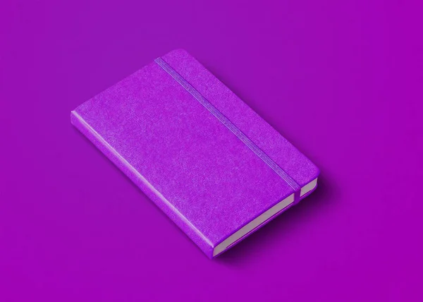 Mockup Notebook Roxo Fechado Isolado Fundo Cor — Fotografia de Stock