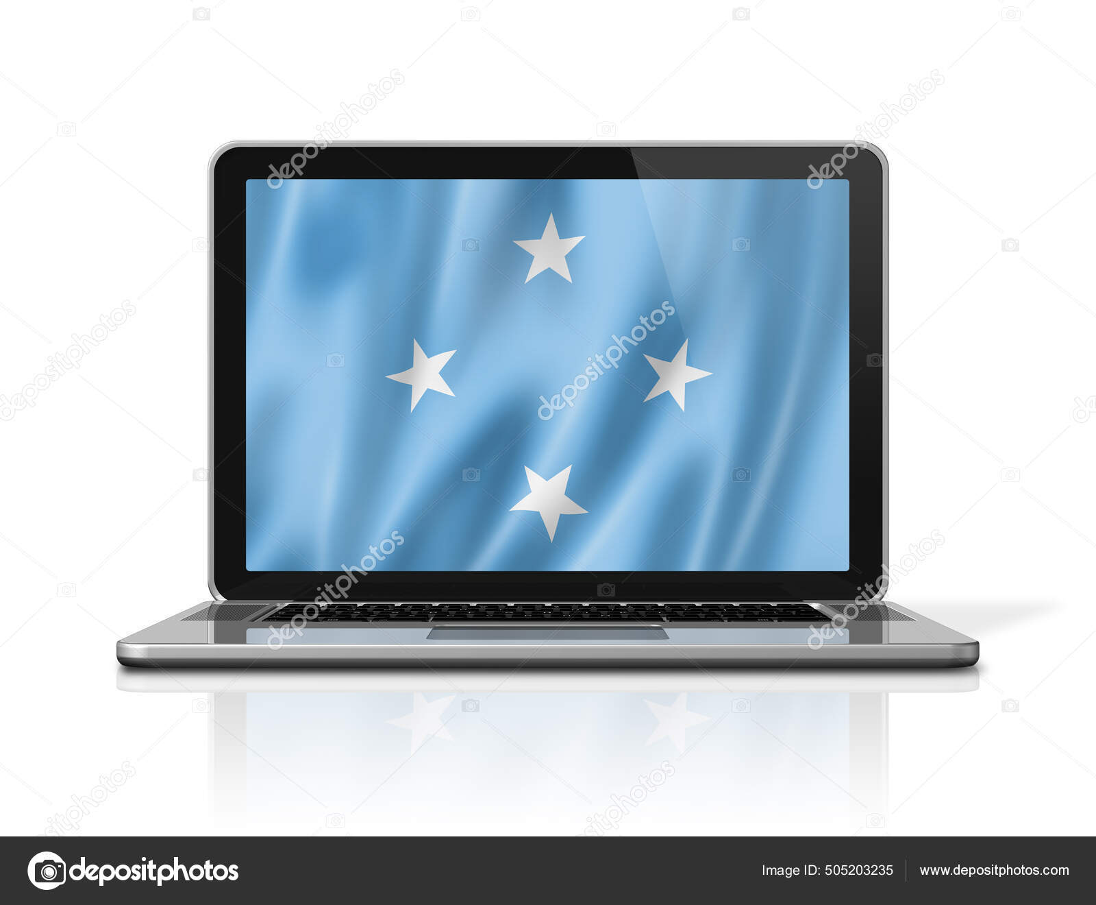 Micronesia Flag Laptop Screen Isolated White Illustration Render Stock