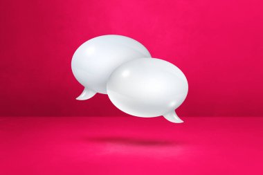 Pembe arka planda izole edilmiş üç boyutlu beyaz konuşma balonları