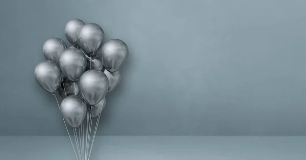 Срібні Кульки Збираються Сірому Фоні Стіни Горизонтальний Банер Візуалізація Ілюстрацій — стокове фото