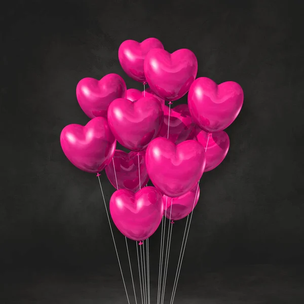 Růžové Srdce Tvaru Balónky Černém Pozadí Zdi Vykreslení Ilustrací — Stock fotografie
